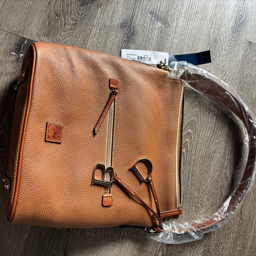 Dooney & Bourke Tan Leather Shoulder Bag with Drawstring Details